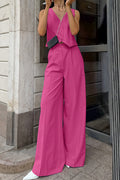 Women's Two Piece Set Button Front Sleeveless Vest - Wide Leg Pants