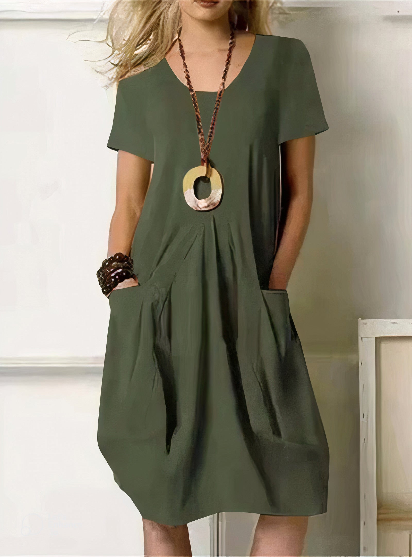 Women's Effortless Relaxed A-Line Casual Midi Dress