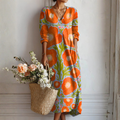 Women's Free-Spirited Retro Floral Long Sleeve Boho Maxi Dress