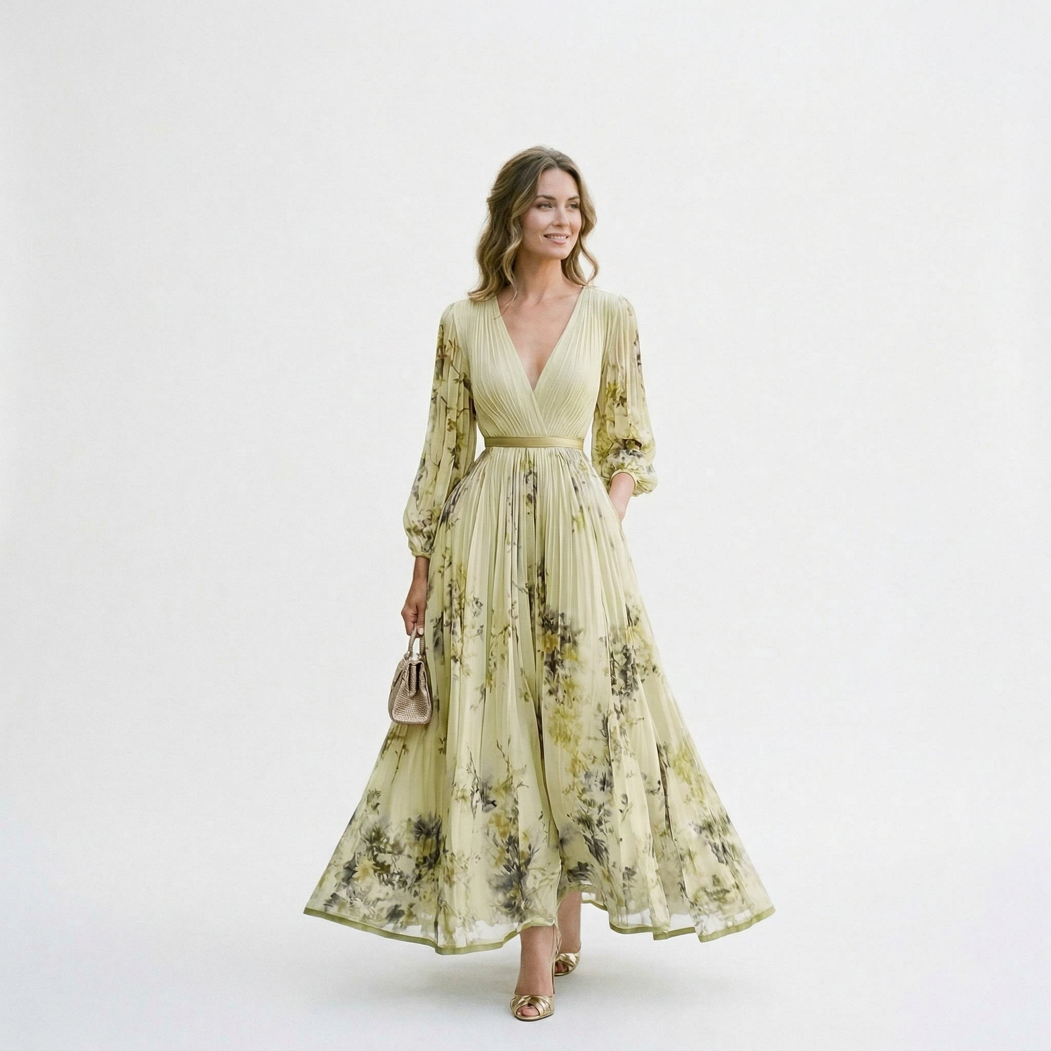 Women's Elegant Floral Long Sleeve Maxi Dress