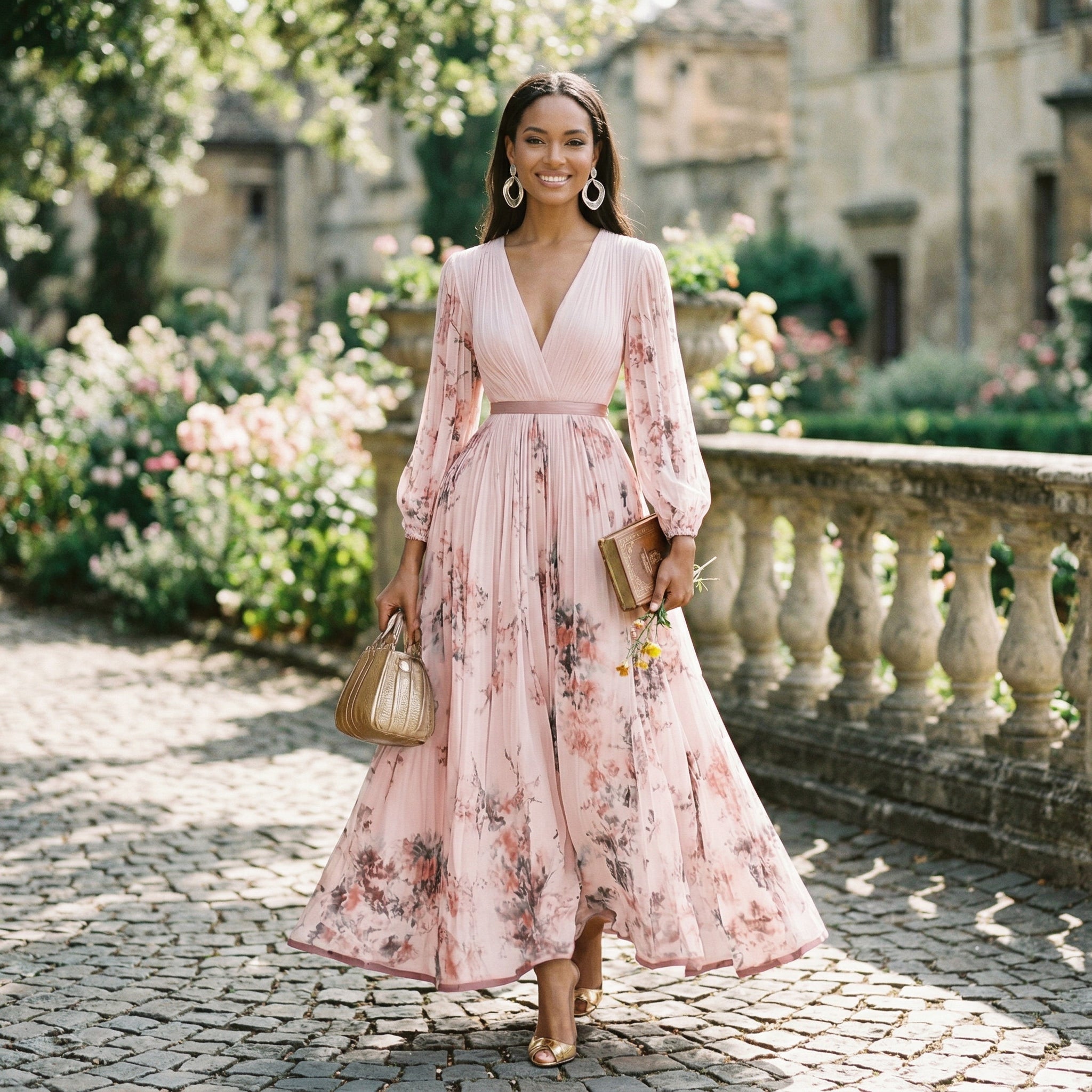 Women's Elegant Floral Long Sleeve Maxi Dress