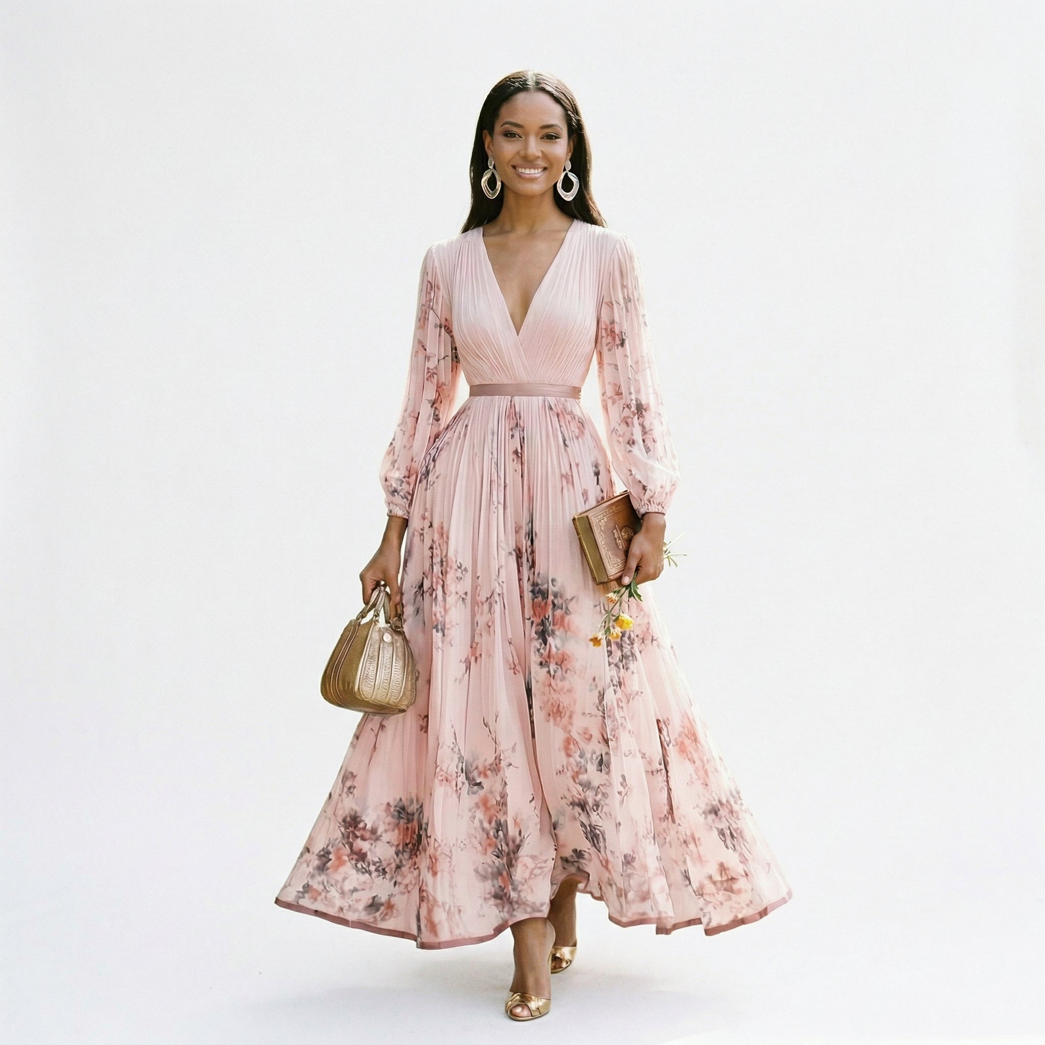 Women's Elegant Floral Long Sleeve Maxi Dress