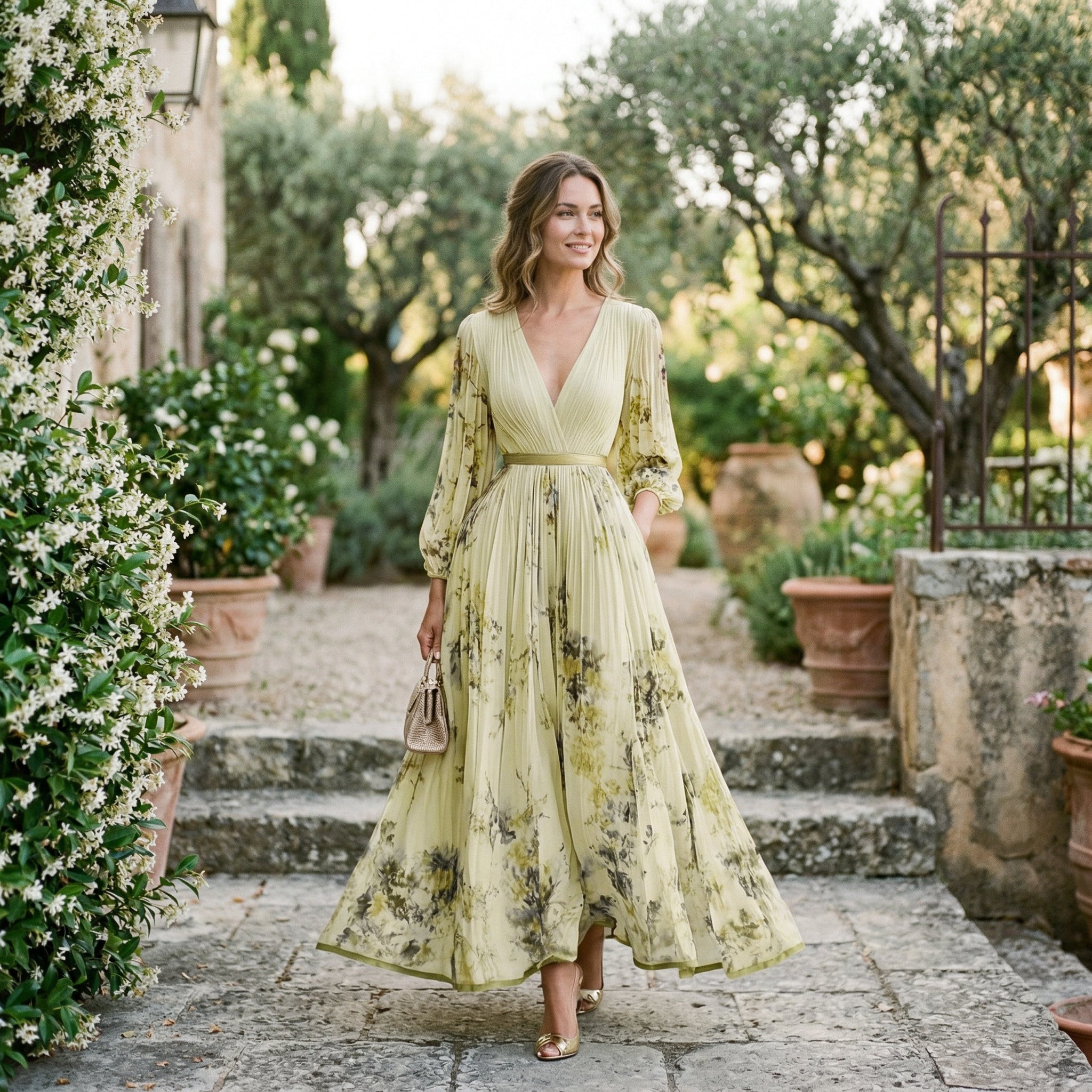 Women's Elegant Floral Long Sleeve Maxi Dress