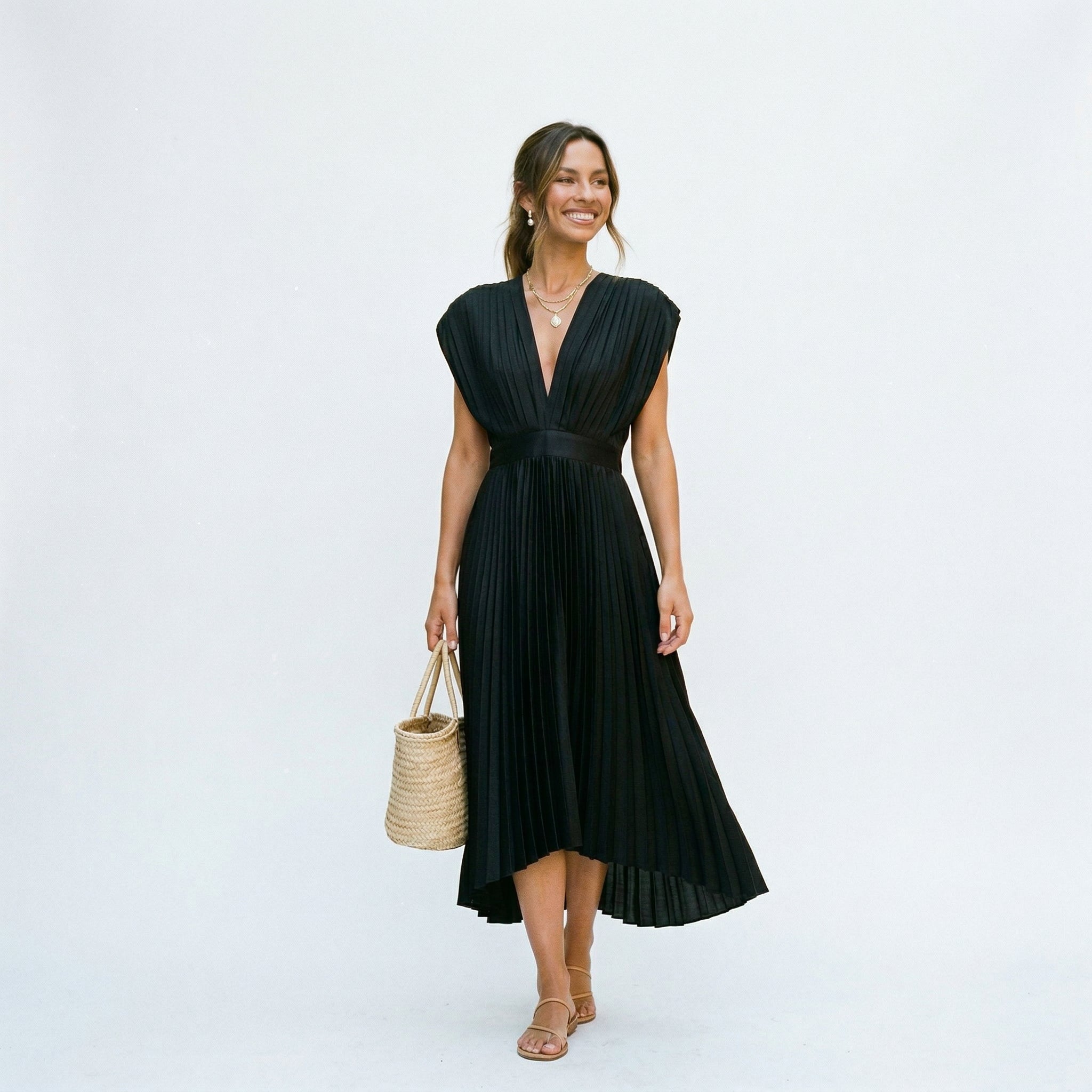 Women's Elegant Pleated Maxi Dress