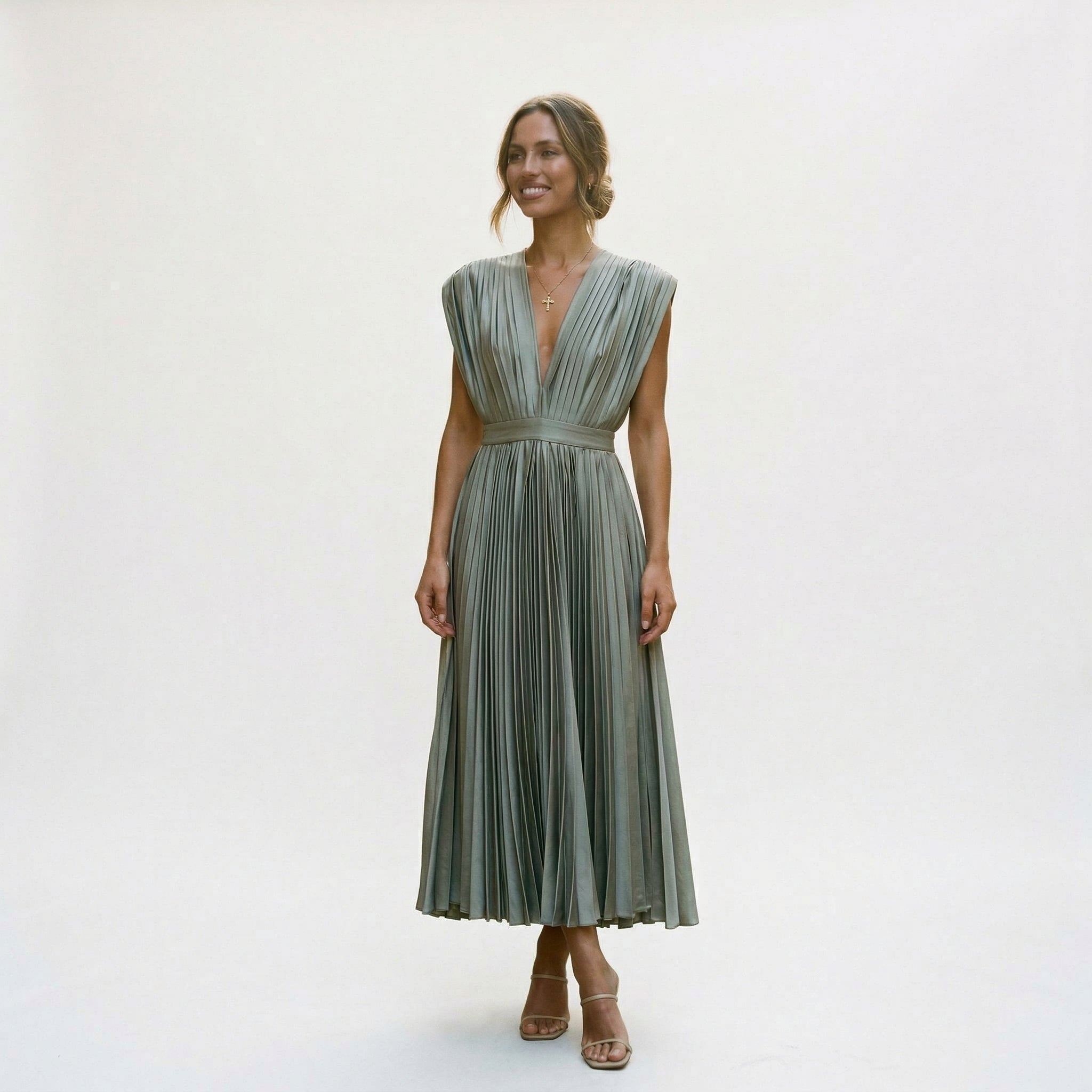Women's Elegant Pleated Maxi Dress