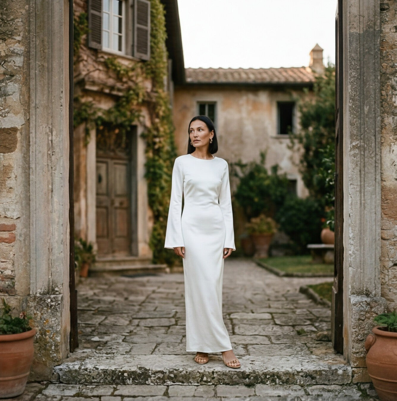 Women's Elegant Long Sleeve Maxi Dress with Tie Waist