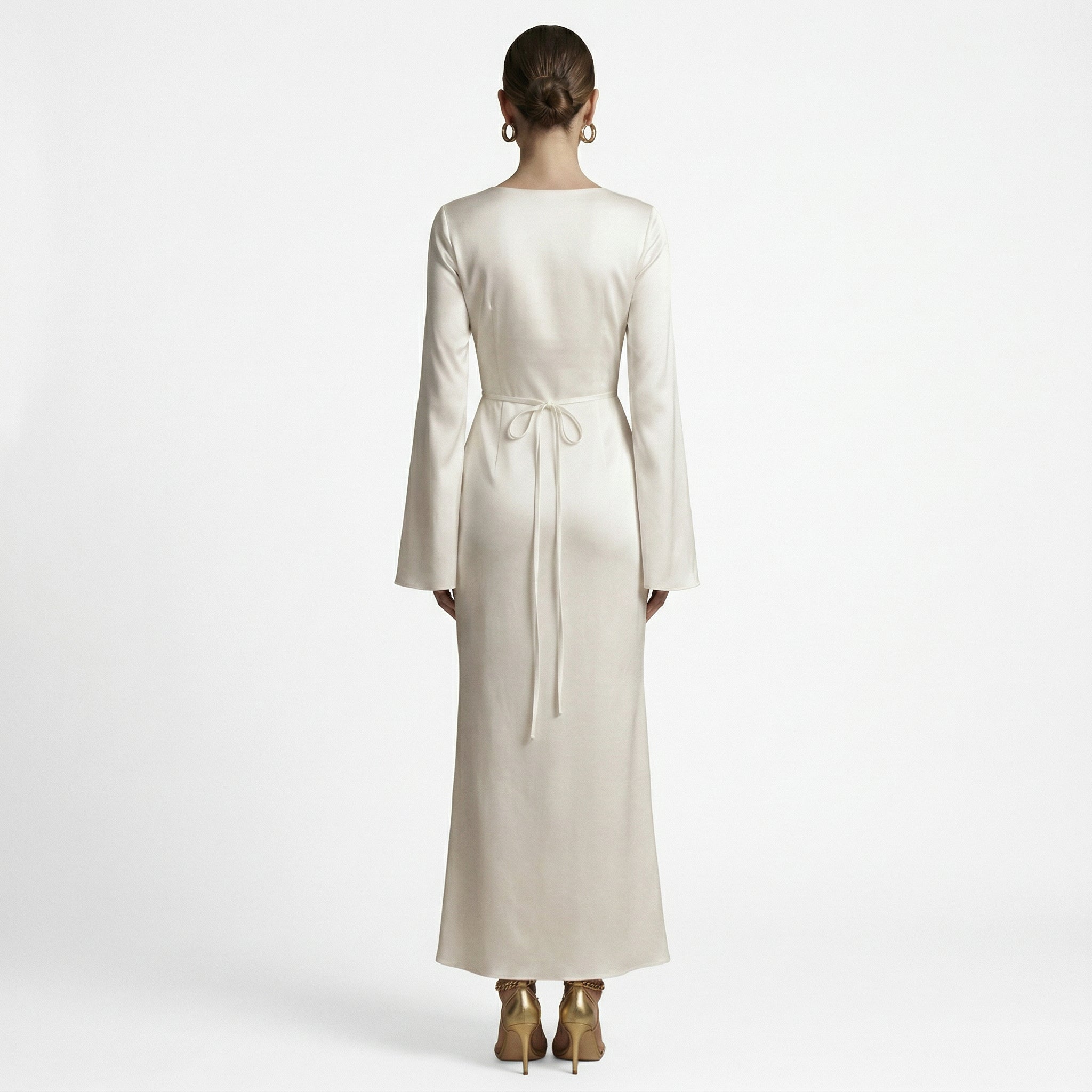 Women's Elegant Long Sleeve Maxi Dress with Tie Waist