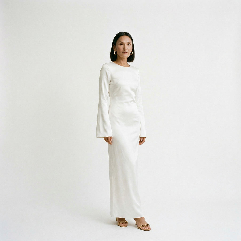 Women's Elegant Long Sleeve Maxi Dress with Tie Waist