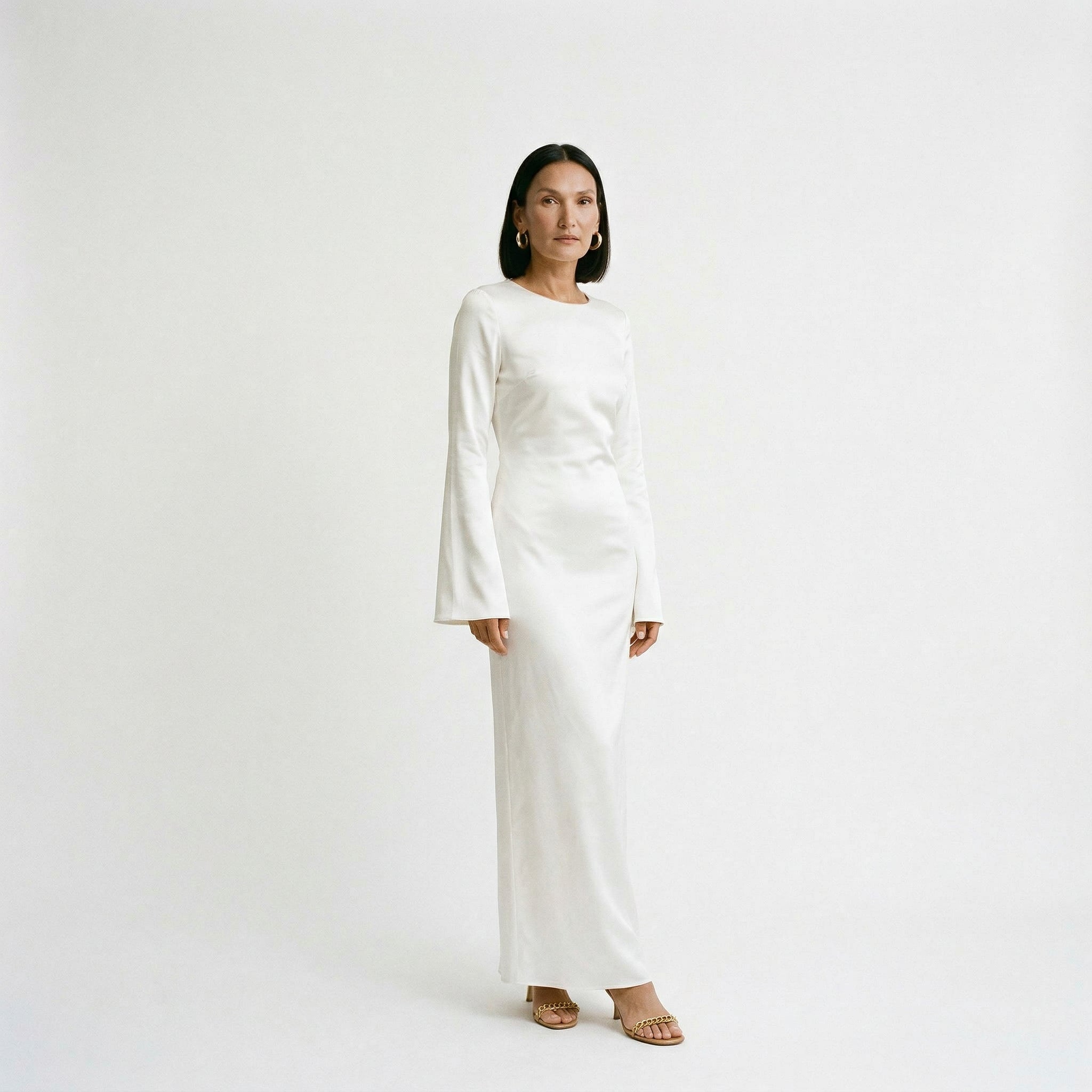 Women's Elegant Long Sleeve Maxi Dress with Tie Waist