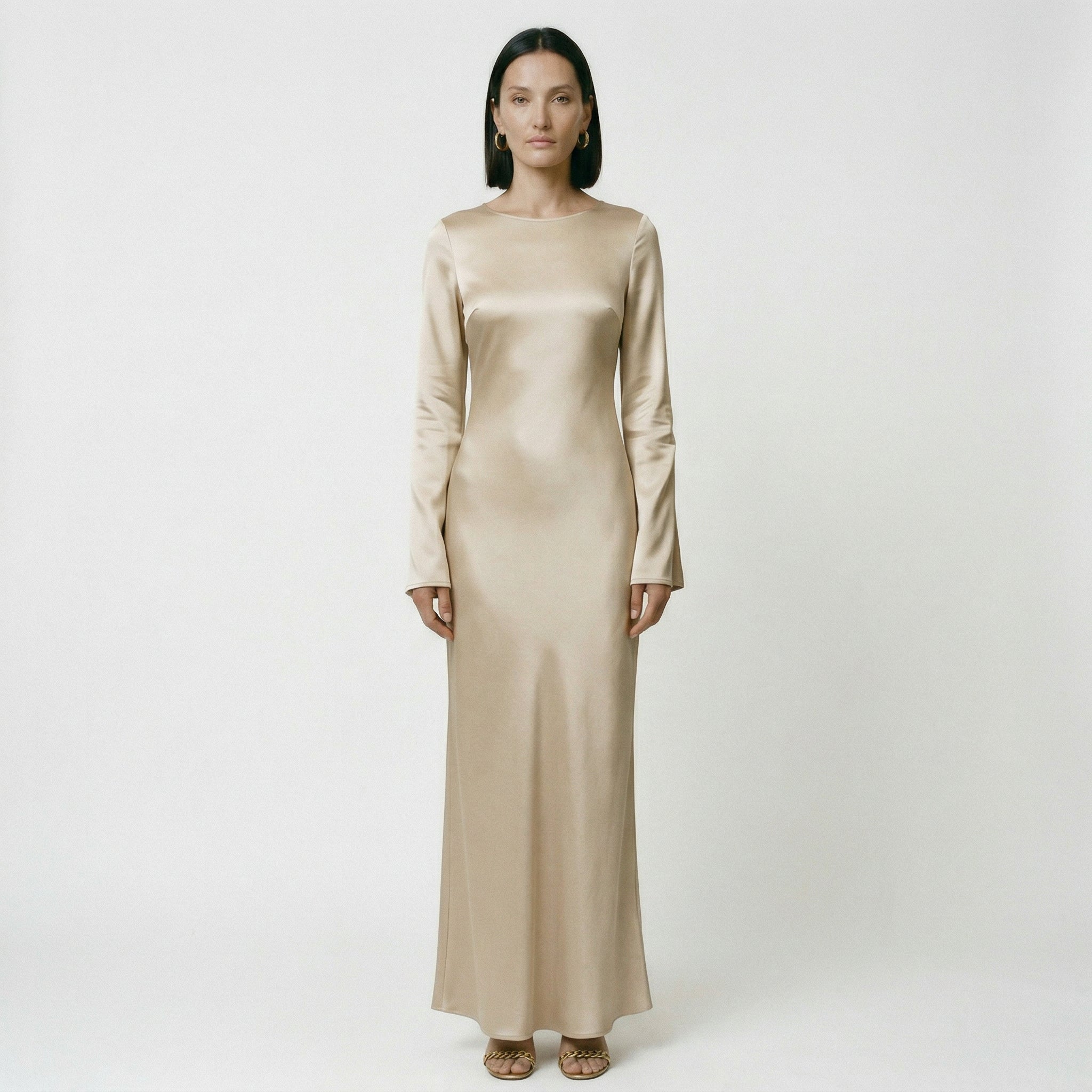 Women's Elegant Long Sleeve Maxi Dress with Tie Waist