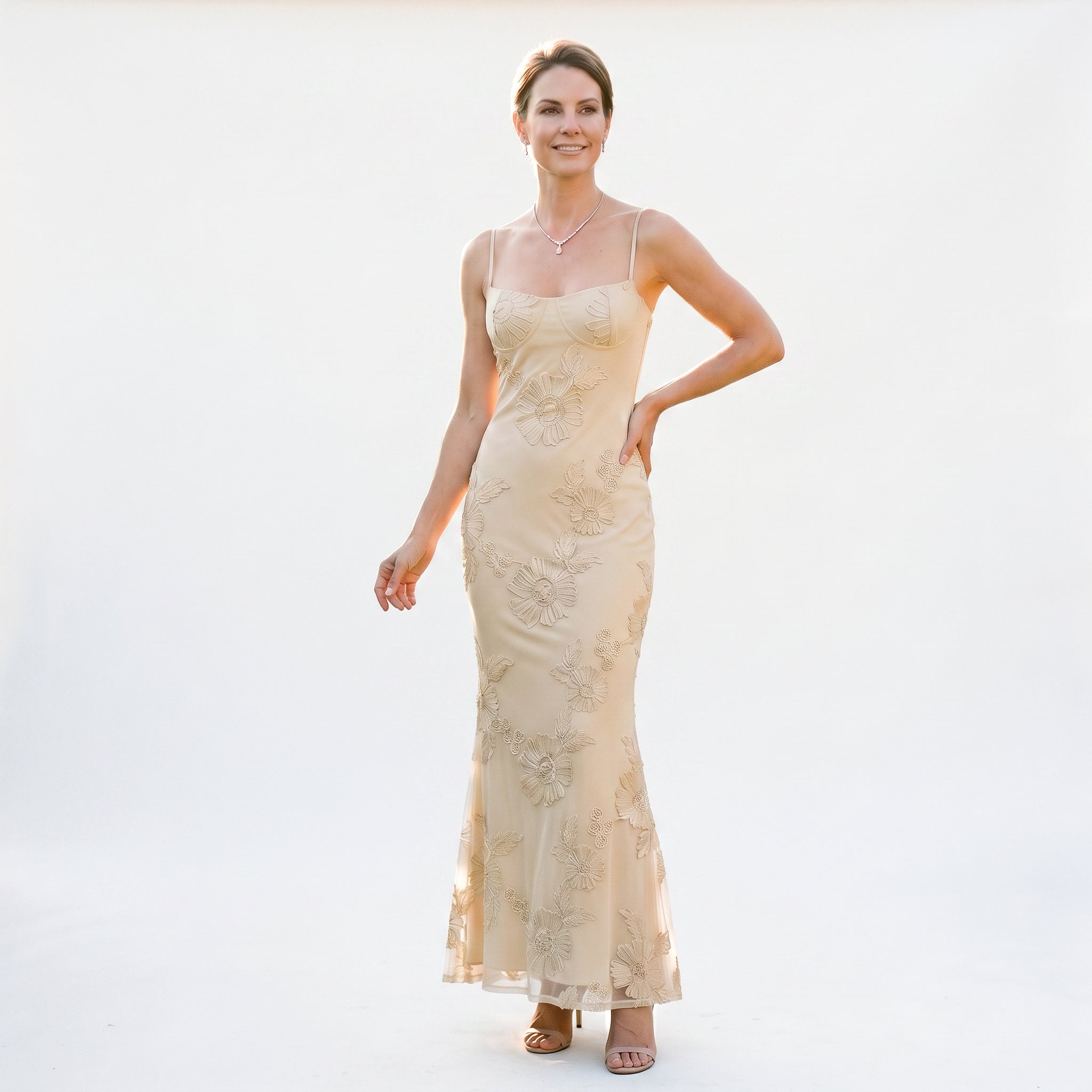 Women's Floral Jacquard Corset Maxi Dress