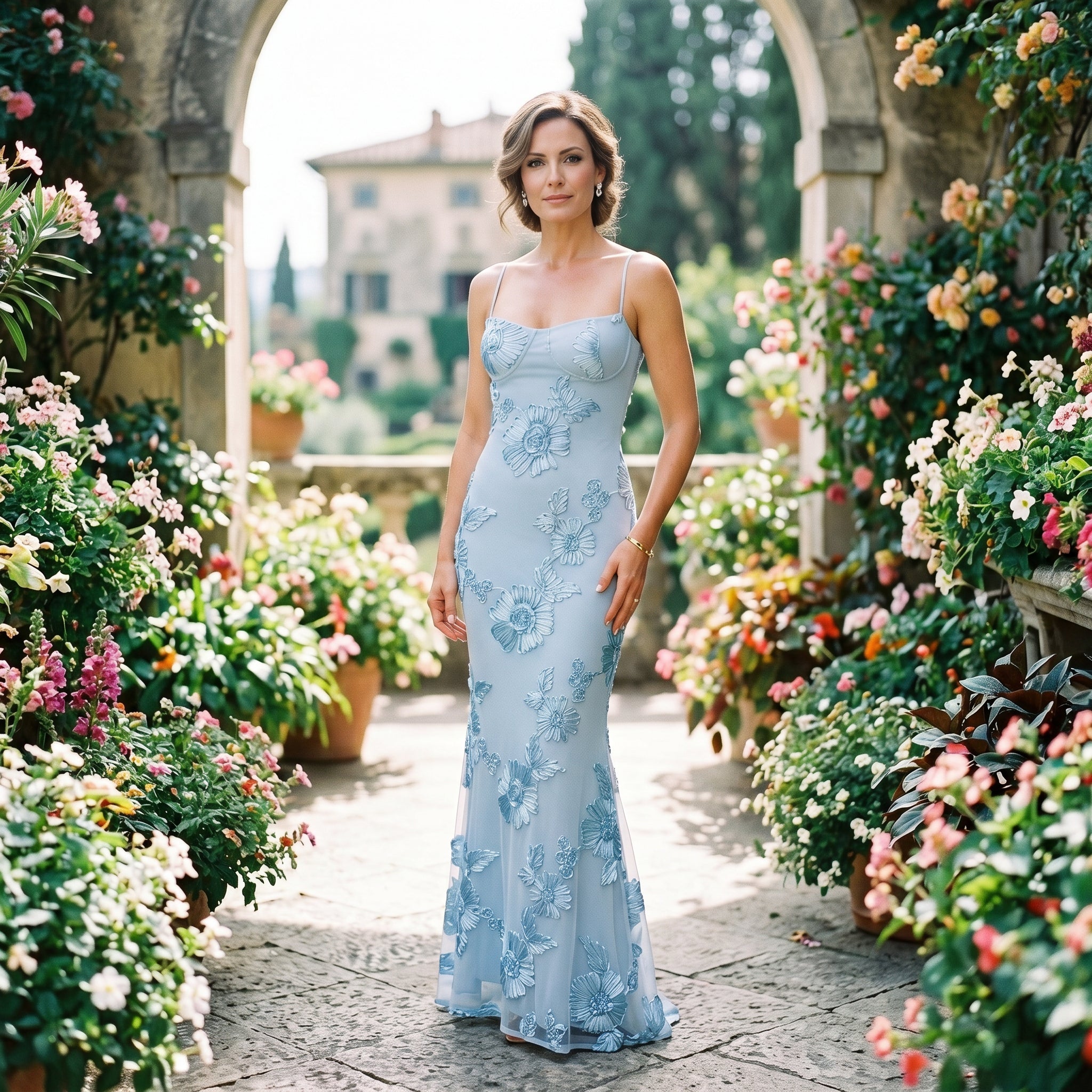 Women's Floral Jacquard Corset Maxi Dress