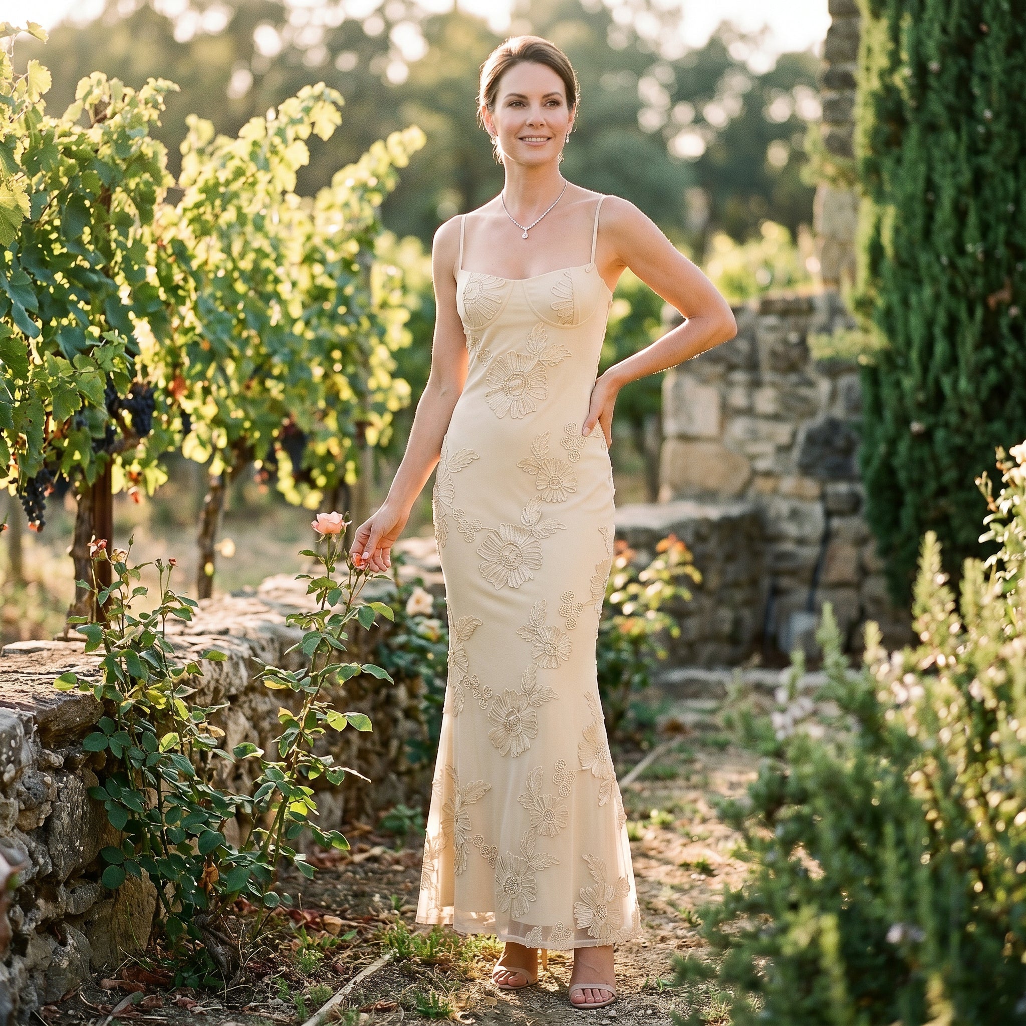 Women's Floral Jacquard Corset Maxi Dress