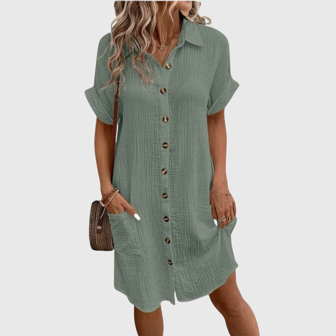 Women's Elegant Flowy Button-Down Summer Dress