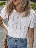 Women's Short Sleeve Pointelle Knit Top - Crew Neck