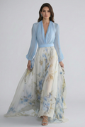 Women's Breezy V-Neck Sheer Sleeve Flowing Maxi Dress