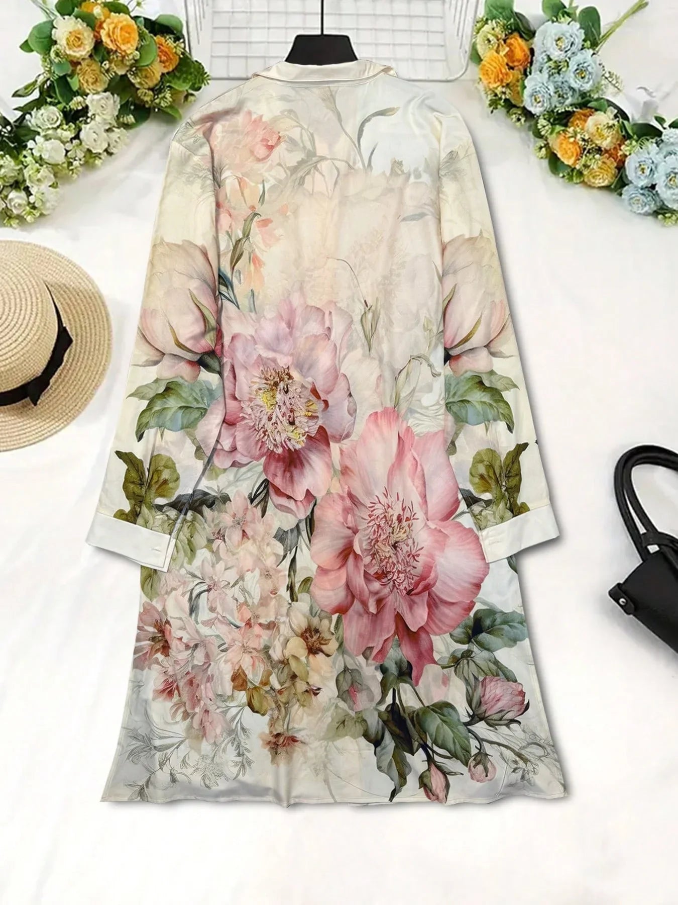 Women's Vintage-Chic Floral Print Long Sleeve Shirt Dress