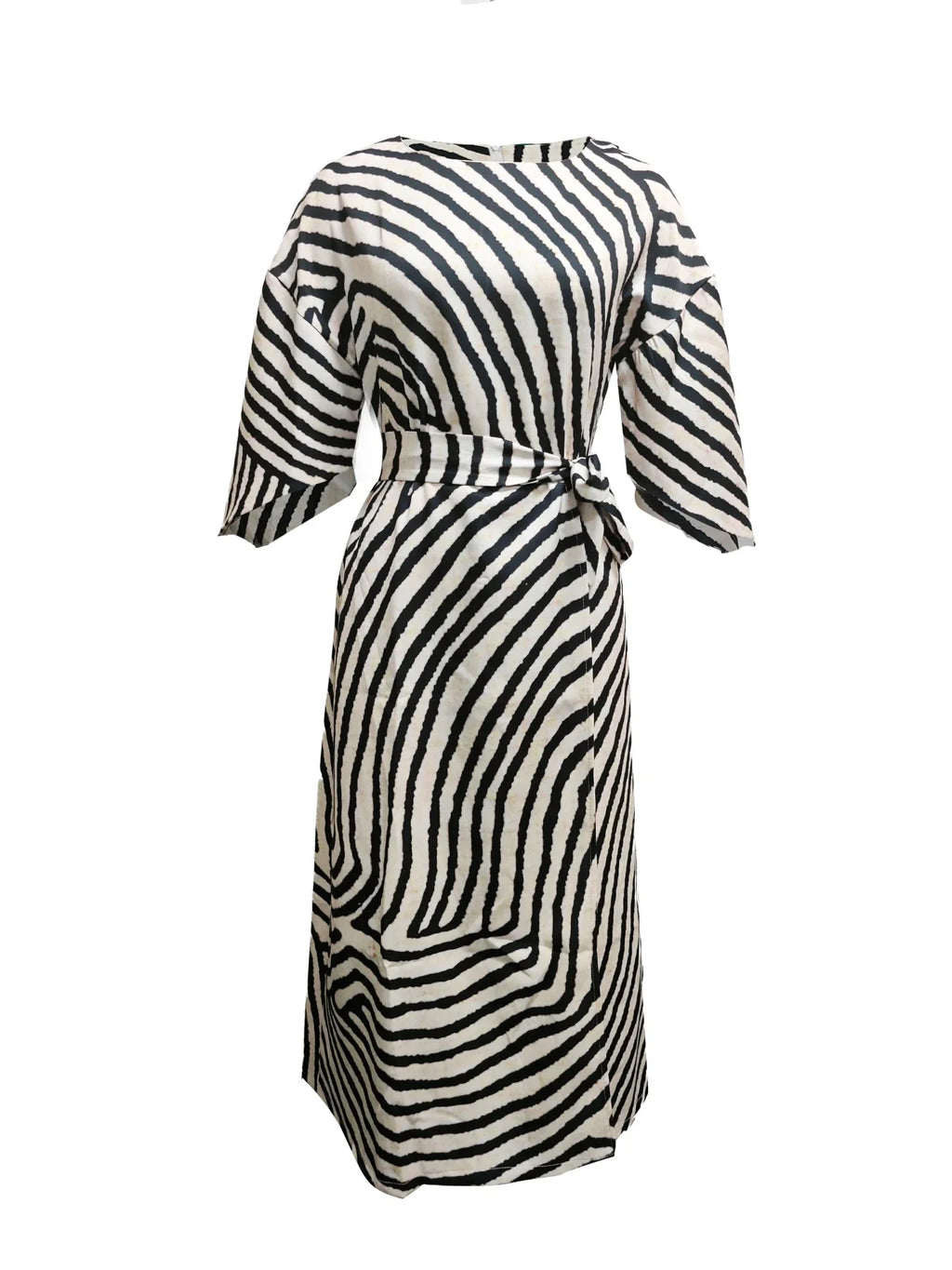 Women's Elegant Floral Print Wide Sleeve Belted Midi Dress