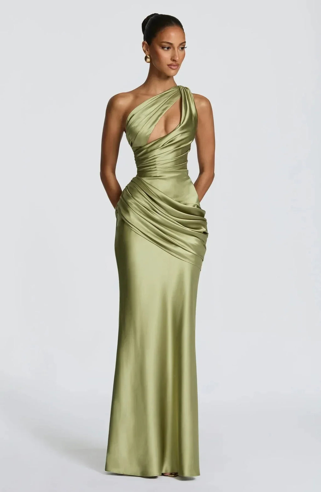 Women's Glamorous Satin One-Shoulder Ruched Mermaid Maxi Dress