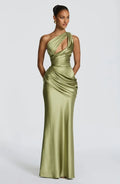 Women's Glamorous Satin One-Shoulder Ruched Mermaid Maxi Dress
