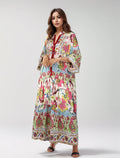 Women's Relaxed V-Neck Printed Casual Maxi Dress