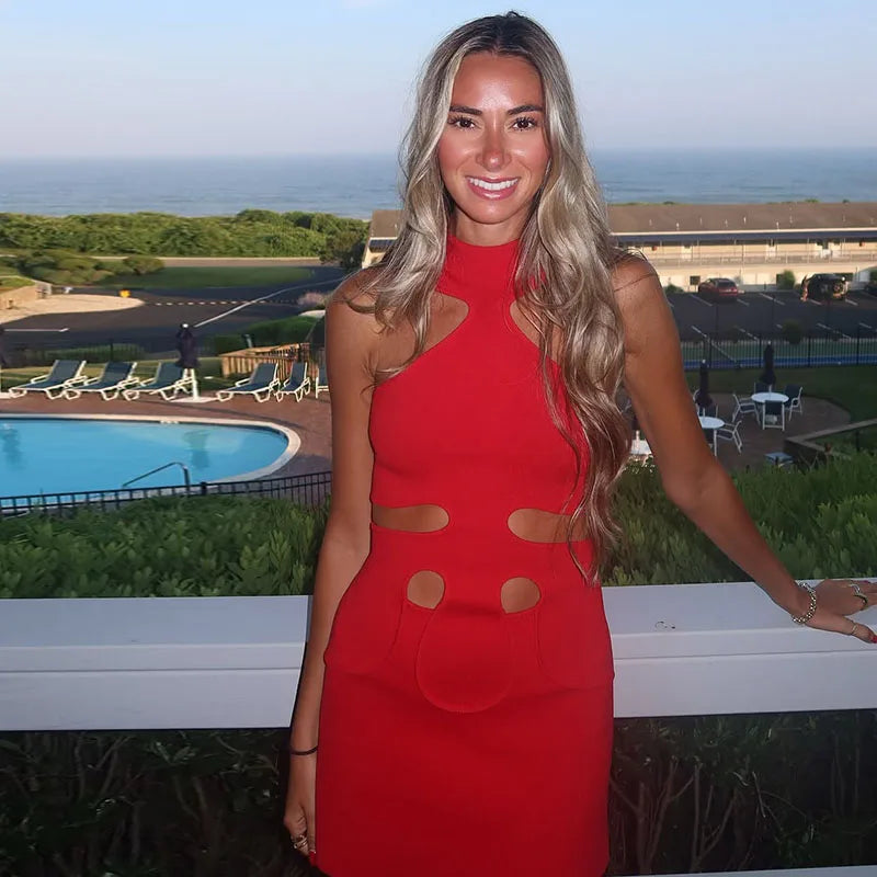 Women's Chic Halter Sleeveless Hollow-Out Hip-Hugging Mini Dress