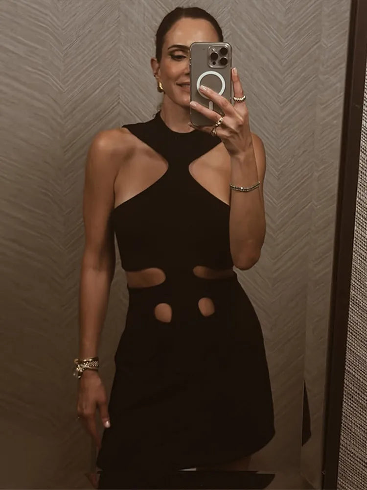 Women's Chic Halter Sleeveless Hollow-Out Hip-Hugging Mini Dress