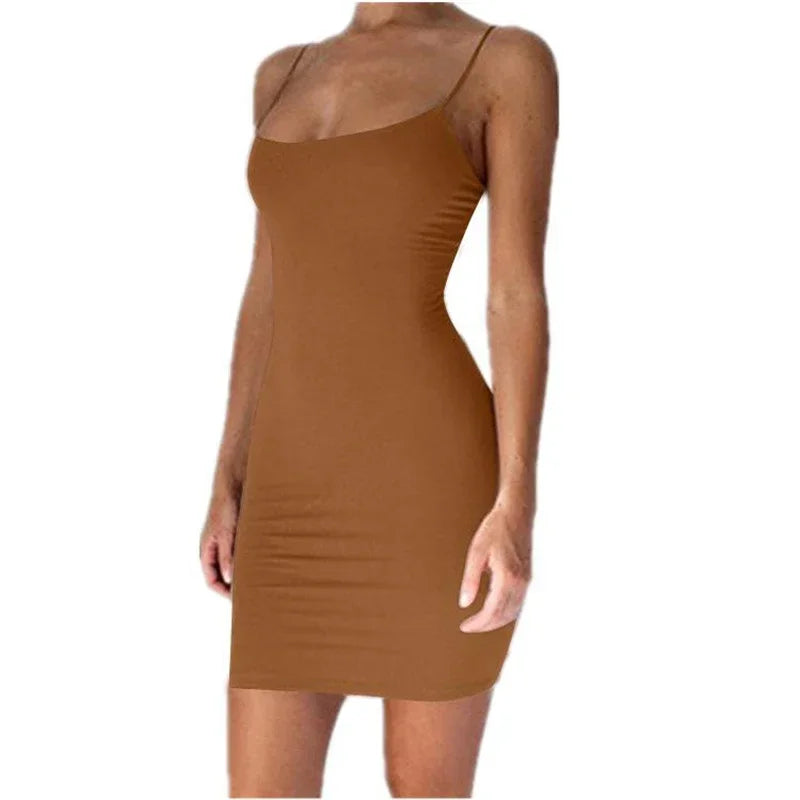 Women's Sleek Spaghetti Strap Solid Bodycon Sheath Mini Dress