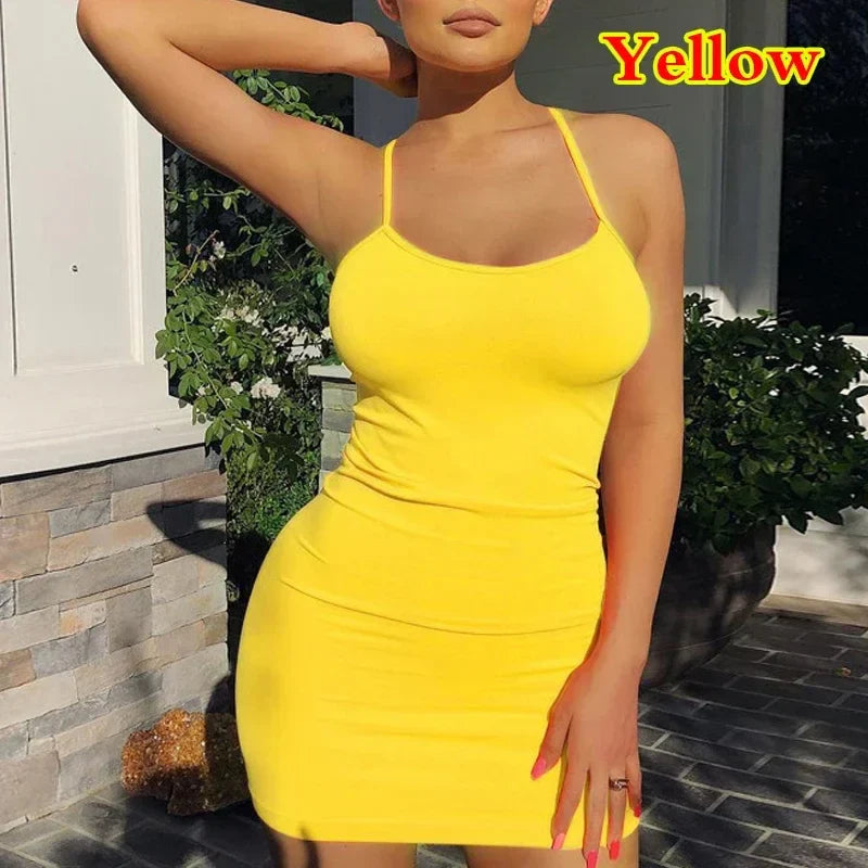Women's Sleek Spaghetti Strap Solid Bodycon Sheath Mini Dress