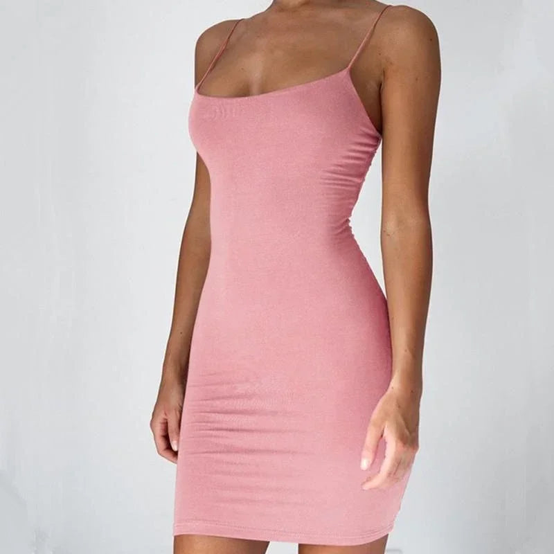 Women's Sleek Spaghetti Strap Solid Bodycon Sheath Mini Dress