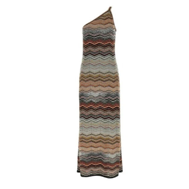 Women's Glitzy Gradient Zigzag Print One-Shoulder Bodycon Maxi Dress