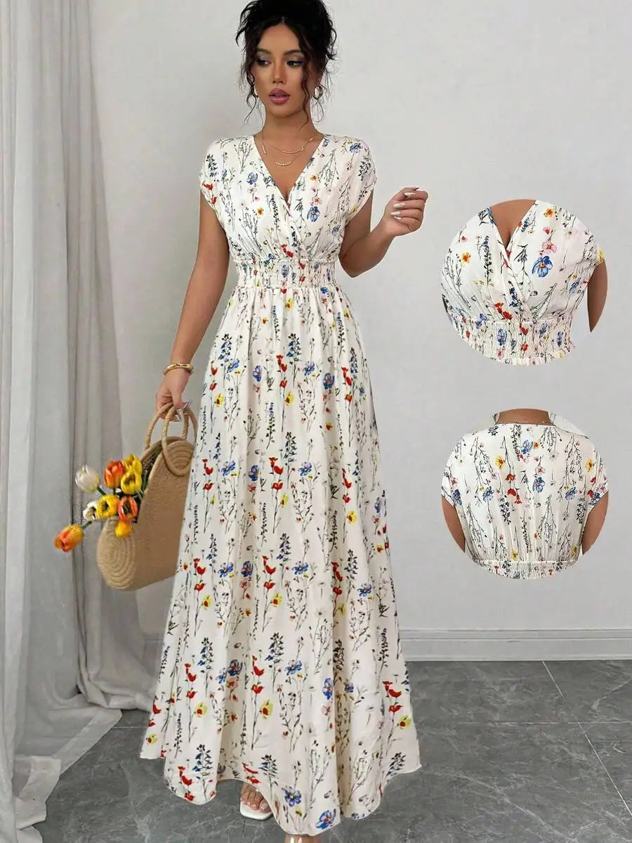 Women's Breezy Ditsy Floral V-Neck Sleeveless Maxi Dress
