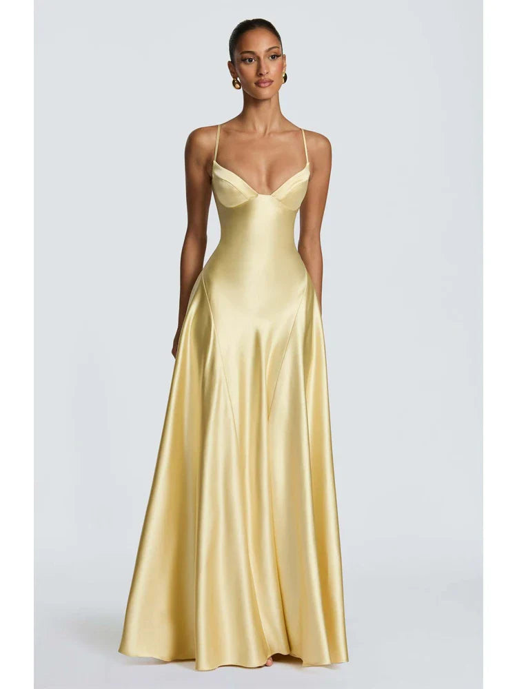 Women's Sleek Ruched Satin One-Shoulder Cutout Mermaid Maxi Dress