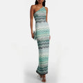 Women's Glitzy Gradient Zigzag Print One-Shoulder Bodycon Maxi Dress
