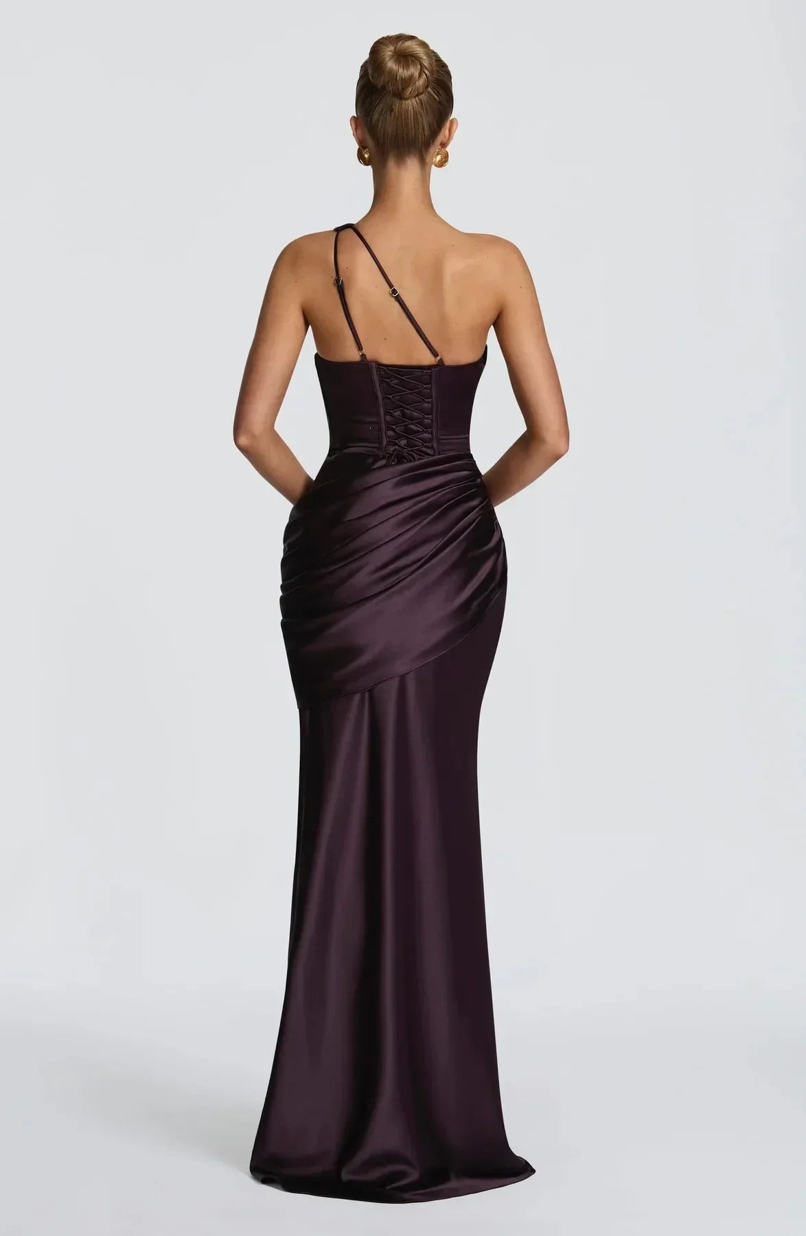 Women's Glamorous Satin One-Shoulder Ruched Mermaid Maxi Dress