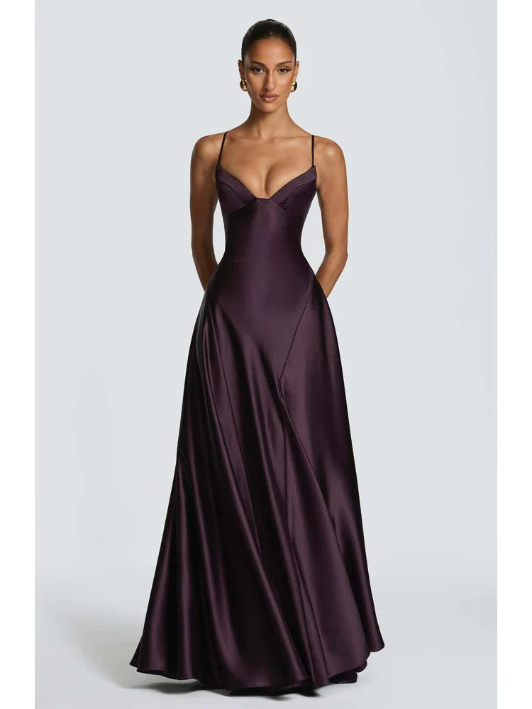 Women's Sleek Ruched Satin One-Shoulder Cutout Mermaid Maxi Dress