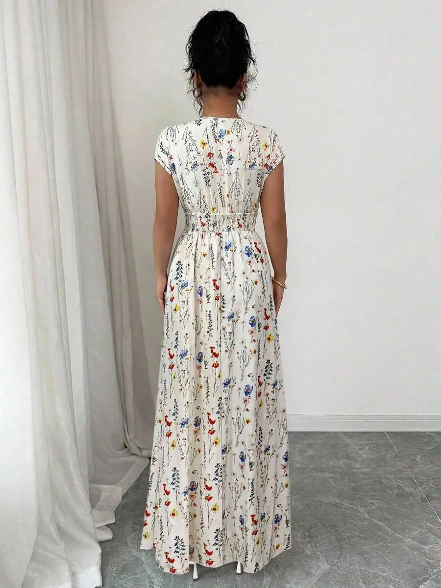 Women's Breezy Ditsy Floral V-Neck Sleeveless Maxi Dress