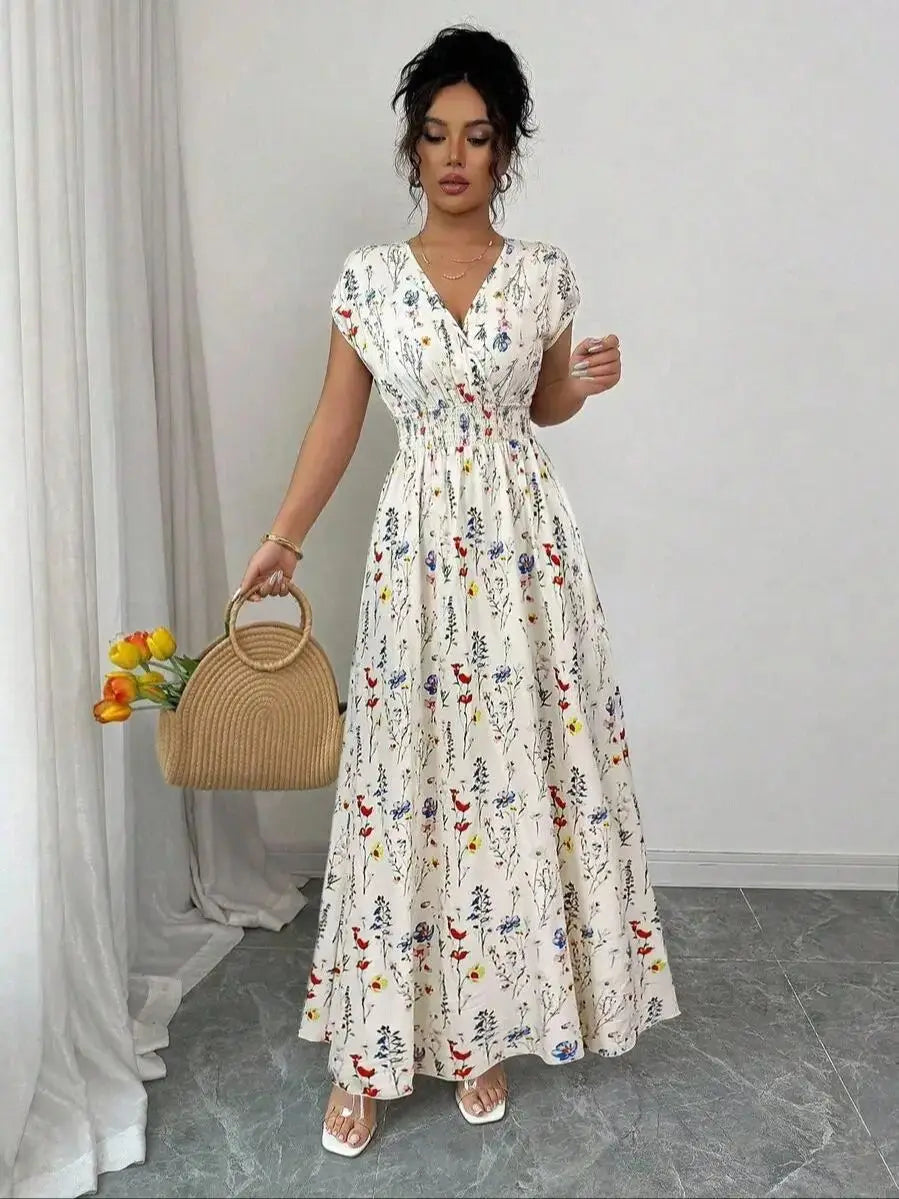 Women's Breezy Ditsy Floral V-Neck Sleeveless Maxi Dress