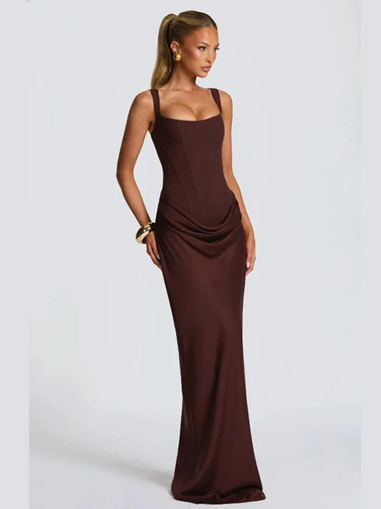 Women's Sleek Ruched Satin One-Shoulder Cutout Mermaid Maxi Dress