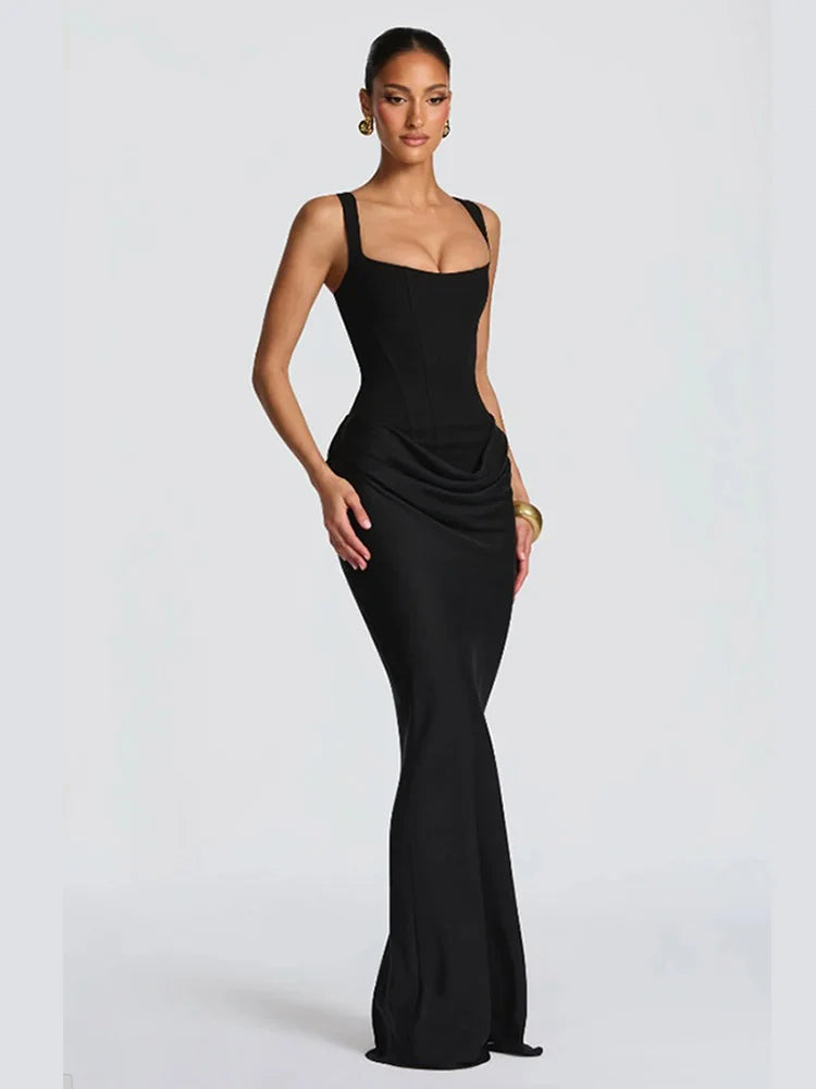 Women's Sleek Ruched Satin One-Shoulder Cutout Mermaid Maxi Dress
