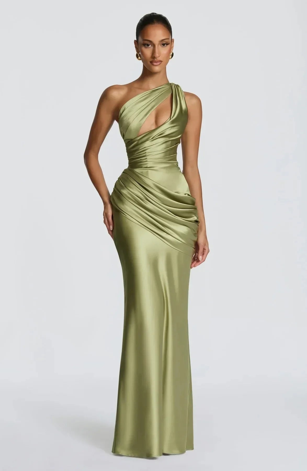 Women's Glamorous Satin One-Shoulder Ruched Mermaid Maxi Dress