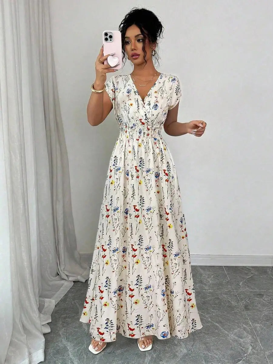 Women's Breezy Ditsy Floral V-Neck Sleeveless Maxi Dress