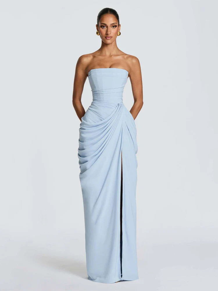 Women's Sleek Ruched Satin One-Shoulder Cutout Mermaid Maxi Dress