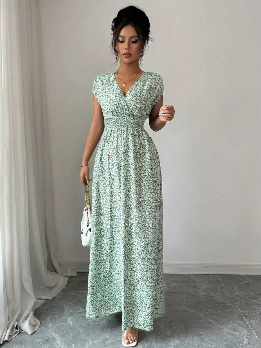 Women's Breezy Ditsy Floral V-Neck Sleeveless Maxi Dress