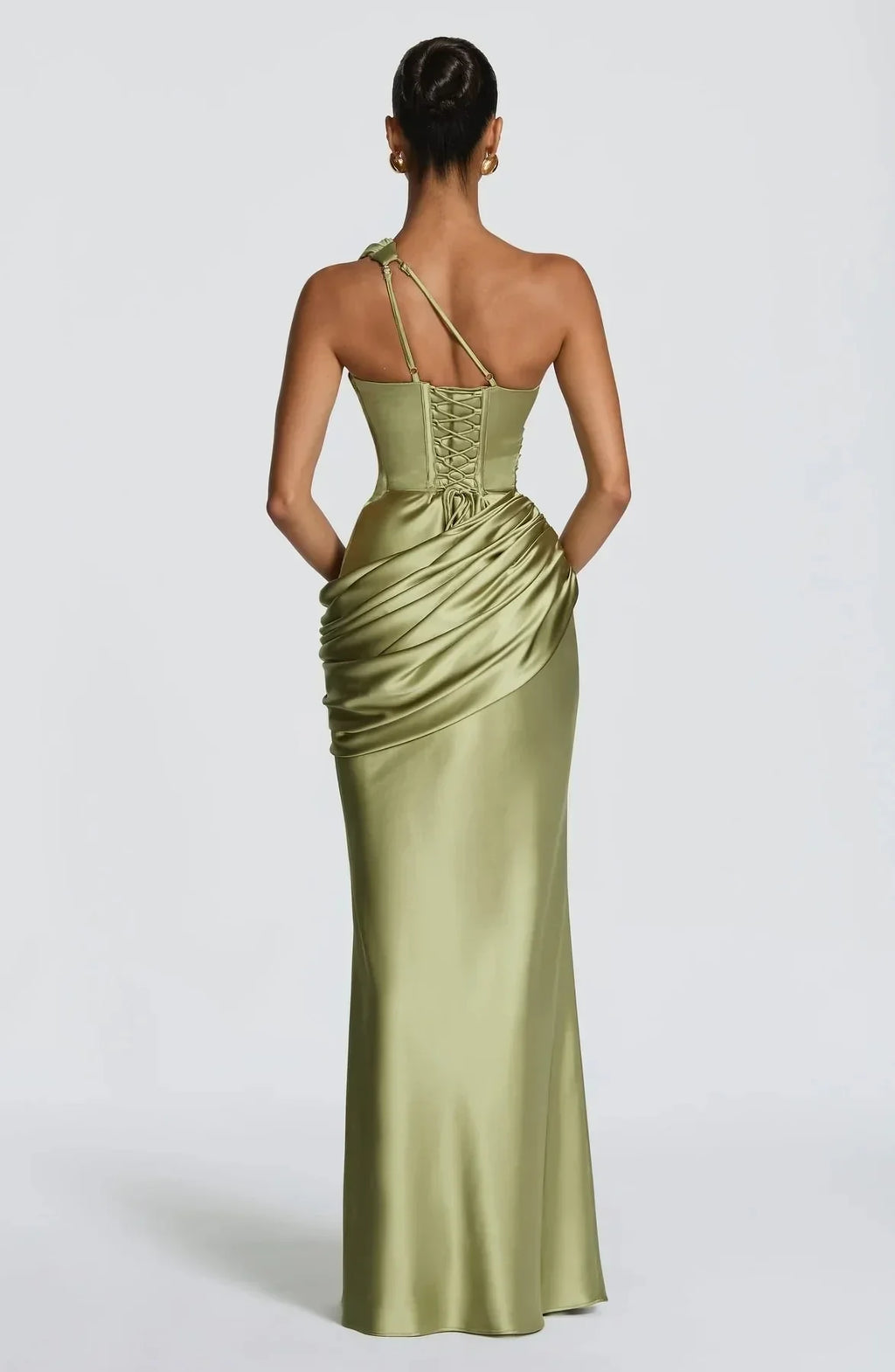 Women's Glamorous Satin One-Shoulder Ruched Mermaid Maxi Dress
