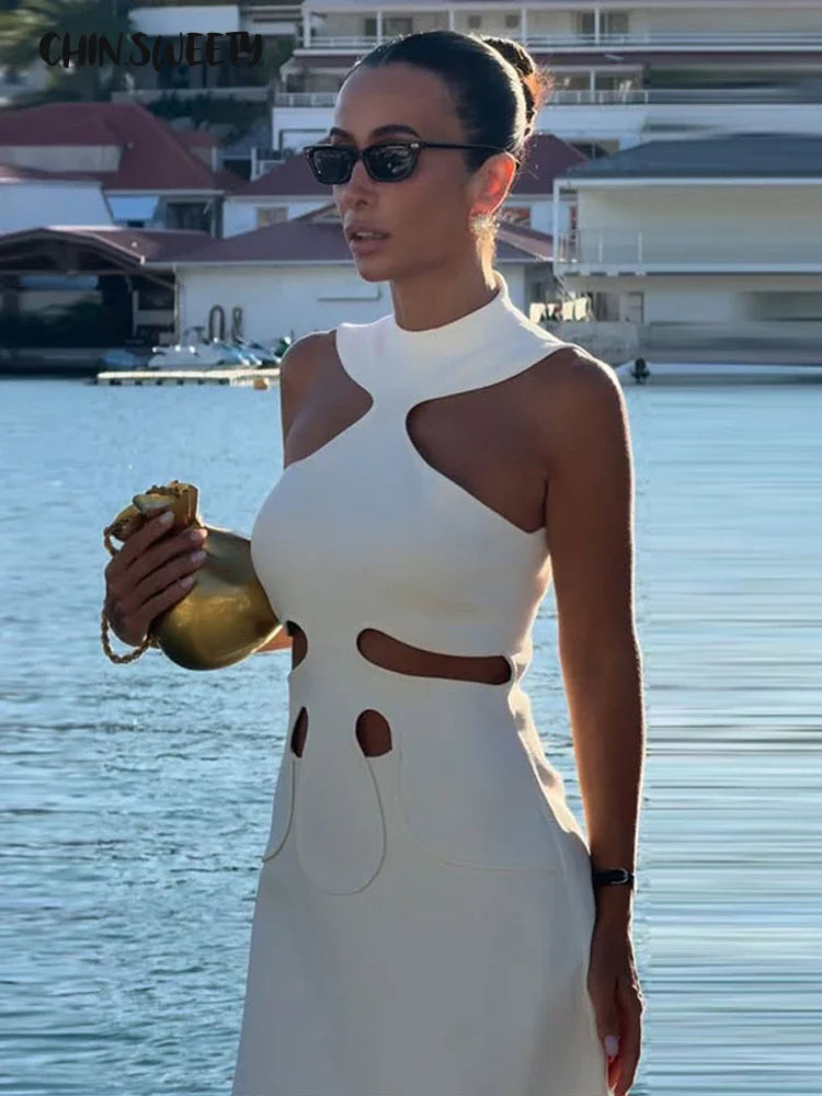 Women's Chic Halter Sleeveless Hollow-Out Hip-Hugging Mini Dress