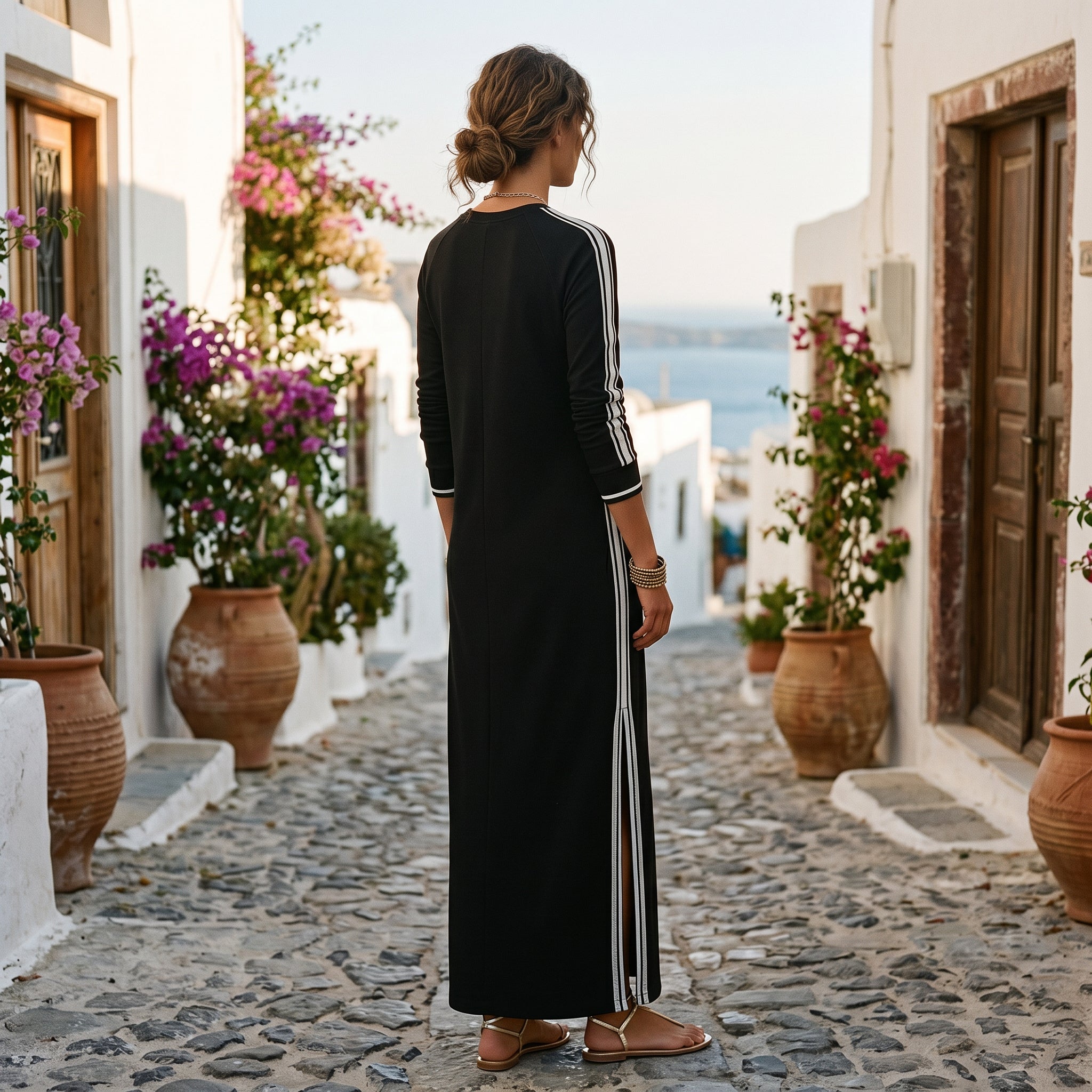 Women's Chic White Maxi Dress with Button-Down Collar