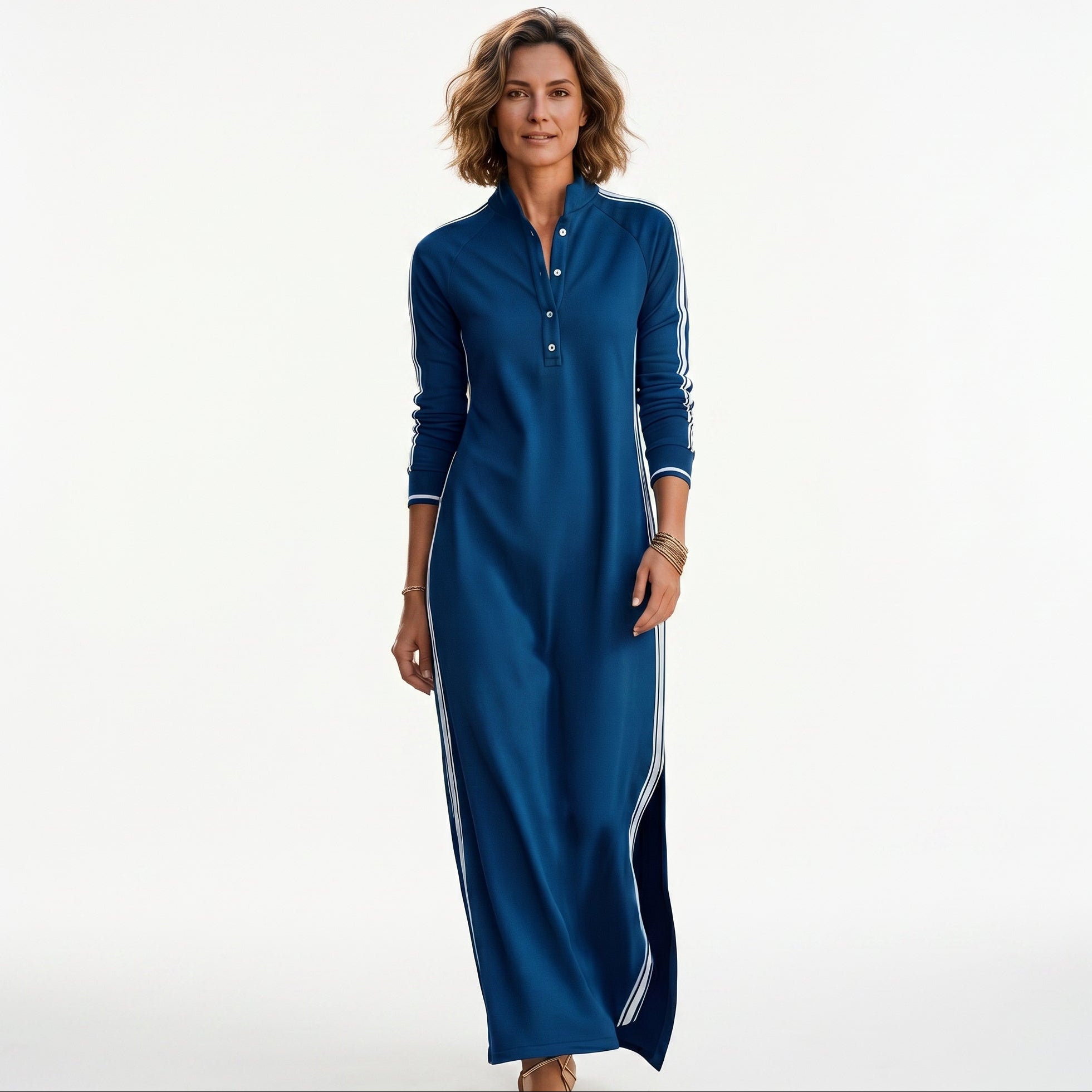 Women's Chic White Maxi Dress with Button-Down Collar