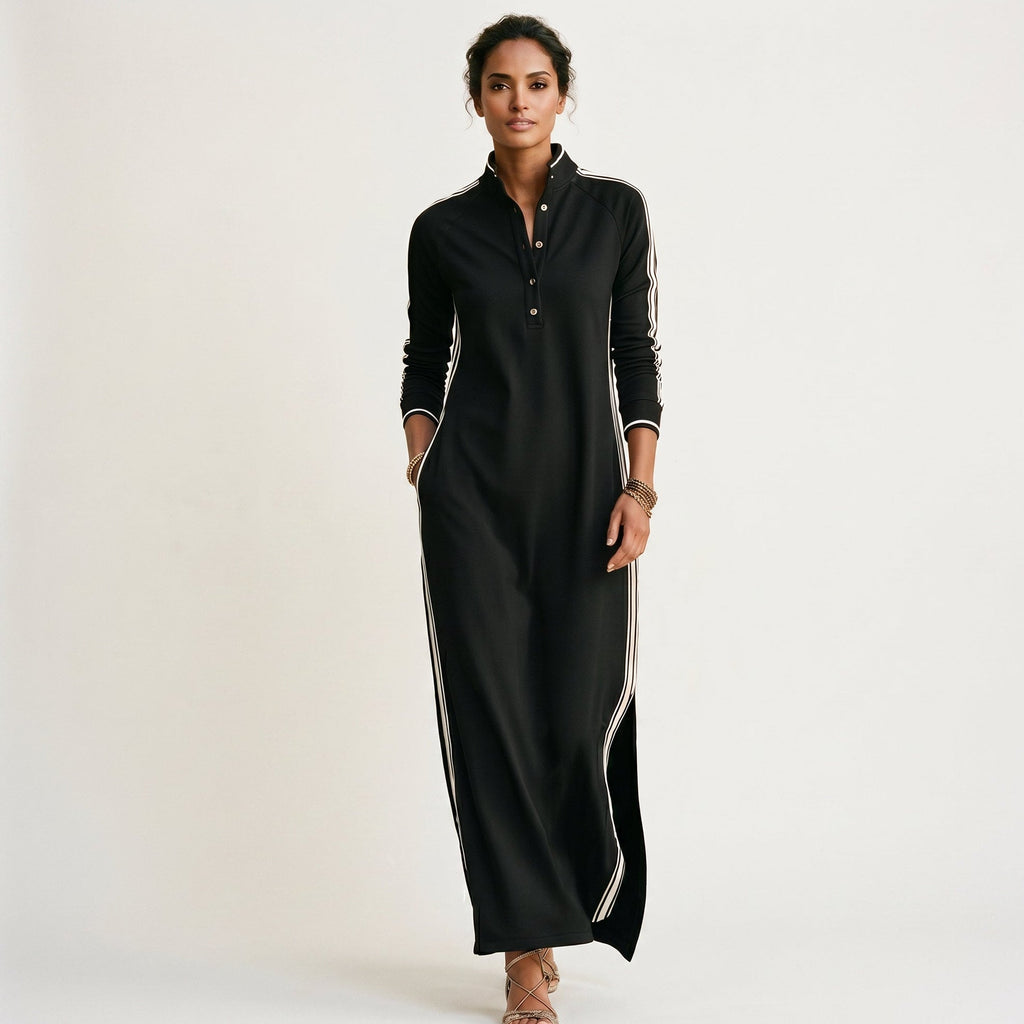Women's Chic White Maxi Dress with Button-Down Collar