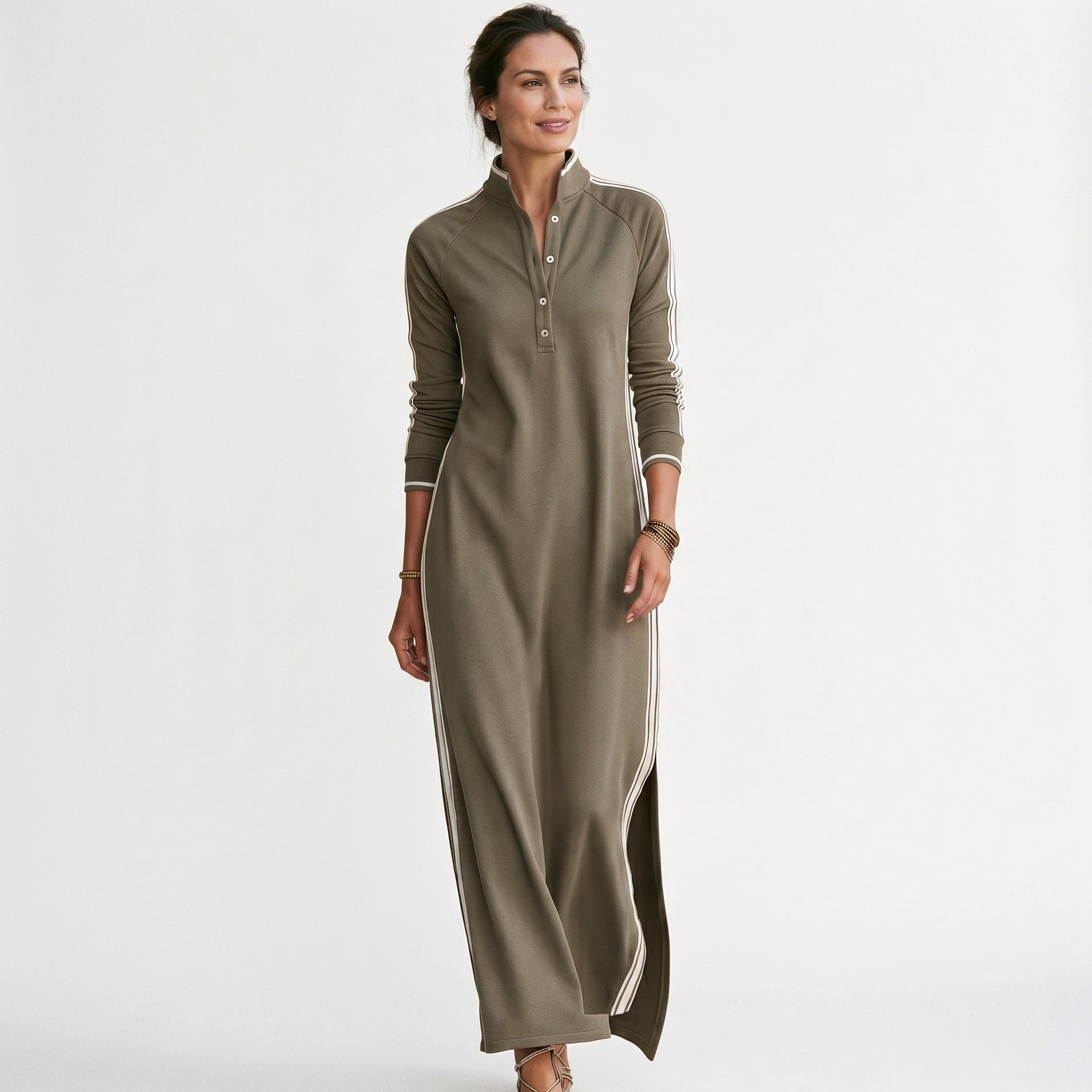 Women's Chic White Maxi Dress with Button-Down Collar